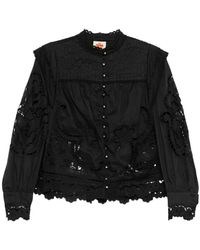 FARM Rio - Overhemden ,Zwart ,Katoen Richelieu Blouse Met Pofmouwen - Lyst