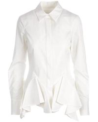 Givenchy - Camisa blanca ajustada de popelina de algodón con volantes - Lyst