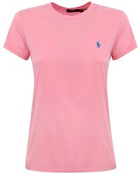 Ralph Lauren - Magliette rosa da donna con logo ricamato - Lyst