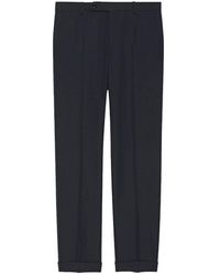 Gucci - Broeken ,Blauw ,Wol Marineblauwe Wollen Twill Straight-Leg Broek - Lyst