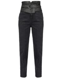 Pinko - Jeans cintura alta slim con insertos de ecopiel - Lyst