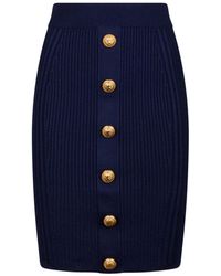 Balmain - Blauwe Marine Pencil Rok - Lyst