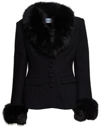 Self-Portrait - Zwarte Op Maat Gemaakte Bouclé Bontjas - Lyst