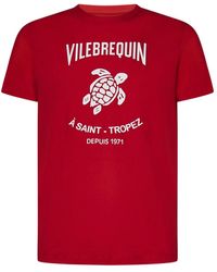 Vilebrequin - Rotes geripptes t-shirt mit schildkrötenlogo - Lyst