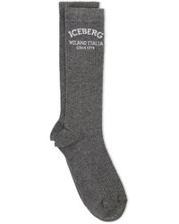 Iceberg - Grijze Gemêleerde Sok Met Jacquard Logo - Lyst