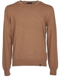 Fay - Truien & Vesten ,Bruin ,Wol Trui Met Ronde Hals - Lyst
