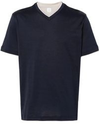 Eleventy - T-shirt in cotone blu navy con scollo a v - Lyst