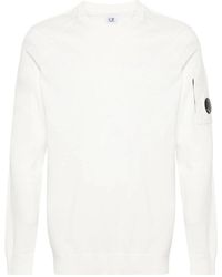 C.P. Company - Weiße pullover für männer,weißer strickpullover mit goggles-detail - Lyst