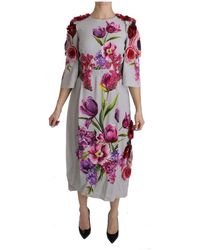 Dolce & Gabbana Floral Embellished Pleated Midi Dress - Grijs