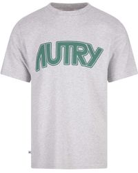 Autry - Grijs Melange T-Shirt Met Groen Logo - Lyst