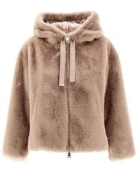Herno - Kurze jacke mit kunstpelz und kapuze - Lyst