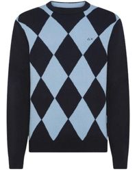 Sun 68 - Truien & Vesten ,Blauw ,Wol Argyle Sweater - Lyst