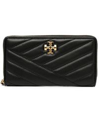 Tory Burch - Schwarzes lederportemonnaie mit chevron-steppung - Lyst