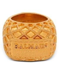 Balmain - Accessoires ,Geel ,Gegraveerd Logo Messing Slip-On Sieraden - Lyst