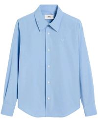 Ami Paris - Overhemden ,Blauw ,Katoen Blauw Katoenen Overhemd Lange Mouw - Lyst