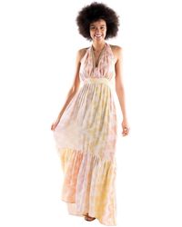 PHO® Firenze - Kleedjes ,Veelkleurig ,Linnen Maxi Jurk - Lyst