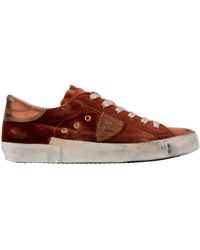 Philippe Model - Schoenen ,Oranje ,Suède Fluwelen Vetersneakers Met Suède Details - Lyst