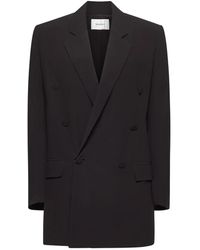 Saint Laurent - Jassen ,Bruin ,Bruine Zijden Double-Breasted Jas - Lyst