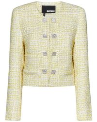 ROTATE BIRGER CHRISTENSEN - Jassen ,Geel ,Tweed Gele Bouclé Tweed Cropped Blazer - Lyst