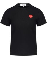COMME DES GARÇONS PLAY - Schwarzes t-shirt mit rotem herz-patch - Lyst