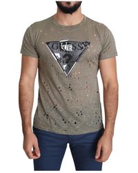 Guess - Tops ,Bruin ,Katoen Bruin Katoen Stretch T-Shirt - Lyst