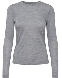 Gestuz - Tops ,Grijs ,Wol Zachte Wol Ronde Hals Top Grijs Mêlee - Lyst