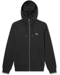 Fred Perry - Hoodies & Sweatvesten ,Zwart ,Katoen Zwarte Hooded Zip Sweatshirt Met Contrast Trim - Lyst