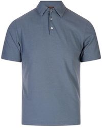 Zanone - Tops ,Blauw ,Katoen Polo Mc - Lyst