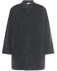 Thom Browne - Jassen ,Grijs ,Logo-Print Enkelrijige Jas - Lyst