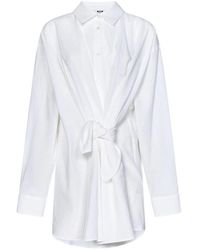 MSGM - Weiße Chemisier-Kleid Mit Gürtel - Lyst