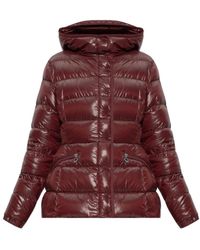 Moncler - Jassen ,Rood ,Leer Barante Korte Donsjas Met Capuchon - Lyst