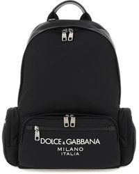 Dolce & Gabbana - Schwarzer nylon-glatter rucksack,schwarzer rucksack mit druck und logo - Lyst