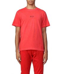 N°21 - Tops ,Rood ,Katoen Rode T-Shirt Met Uniek Ontwerp - Lyst