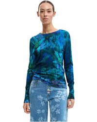 Desigual - Gebreide Bloemen Trui Met Lange Mouwen En Ronde Hals - Lyst