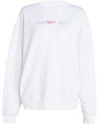 Calvin Klein - Hoodies & Sweatvesten ,Wit ,Katoen Diffused Graphic Crewneck - Lyst