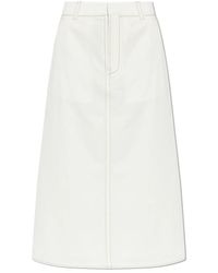 Ami Paris - Rokken ,Wit ,Katoen A-Lijn Topstitching Midi Rok - Lyst