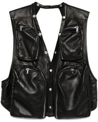 Rick Owens - Zwarte Leren Cargovest Met V-Hals - Lyst