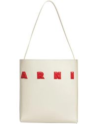 Marni - Stilvolle museo hobo small taschen,kleine weiße leder-museo-hobo-tasche mit patches - Lyst