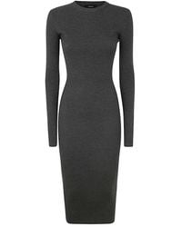 Wardrobe NYC - Kleedjes ,Zwart ,Wol Houtskool Geribbelde Lange Mouw Jurk - Lyst