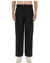 Lanvin - Broeken ,Zwart ,Wol Double Pleats Wide Leg Broeken - Lyst