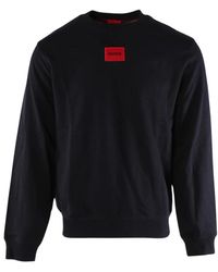 HUGO - Hoodies & Sweatvesten ,Blauw ,Katoen Blauwe Katoenen Trui Voor Mannen - Lyst