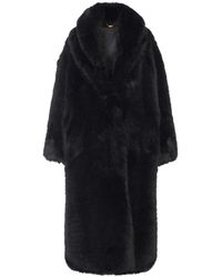 Elisabetta Franchi - Schwarzer Kunstpelz Langer Mantel - Lyst
