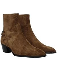 Celine - Vintage Wildleder Stiefeletten Mit Mittelhohen Absätzen - Lyst