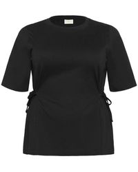 Kaffe - Zwart Diep T-Shirt Met Zijbanden - Lyst