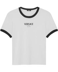 Versace - Tops ,Wit ,Katoen Stretch Viscose-Jersey T-Shirt - Lyst