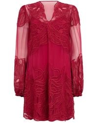 Alberta Ferretti - Kleedjes ,Rood ,Polyester Korte Jurk Met Uitlopende Rok - Lyst