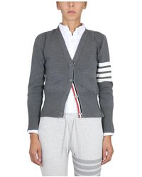 Thom Browne - Woll-Cardigan Mit V-Ausschnitt Und 4-Streifen-Detail - Lyst