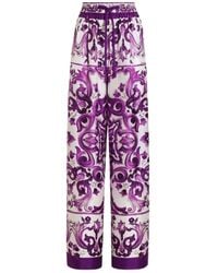 Dolce & Gabbana - Silk Trousers With "Majolica" Print - Lyst