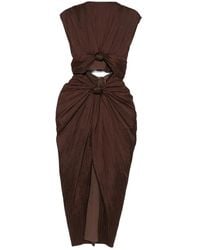 Cult Gaia - Bruine Plissé Cut-Out Midi Jurk - Lyst