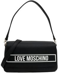 Love Moschino - Borsa a spalla nera con logo lettering bianco e tracolla regolabile - Lyst